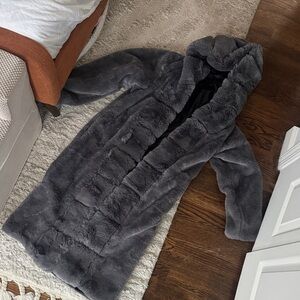 Brand new long faux fur hooded coat